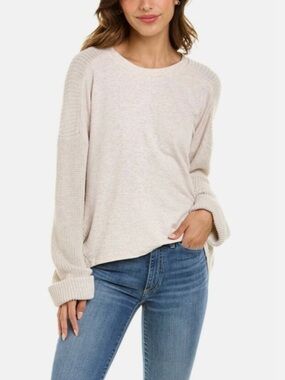 Splendid $168 Shea Mixed Crewneck Sweater Sweatshirt in Heather Oatmeal
